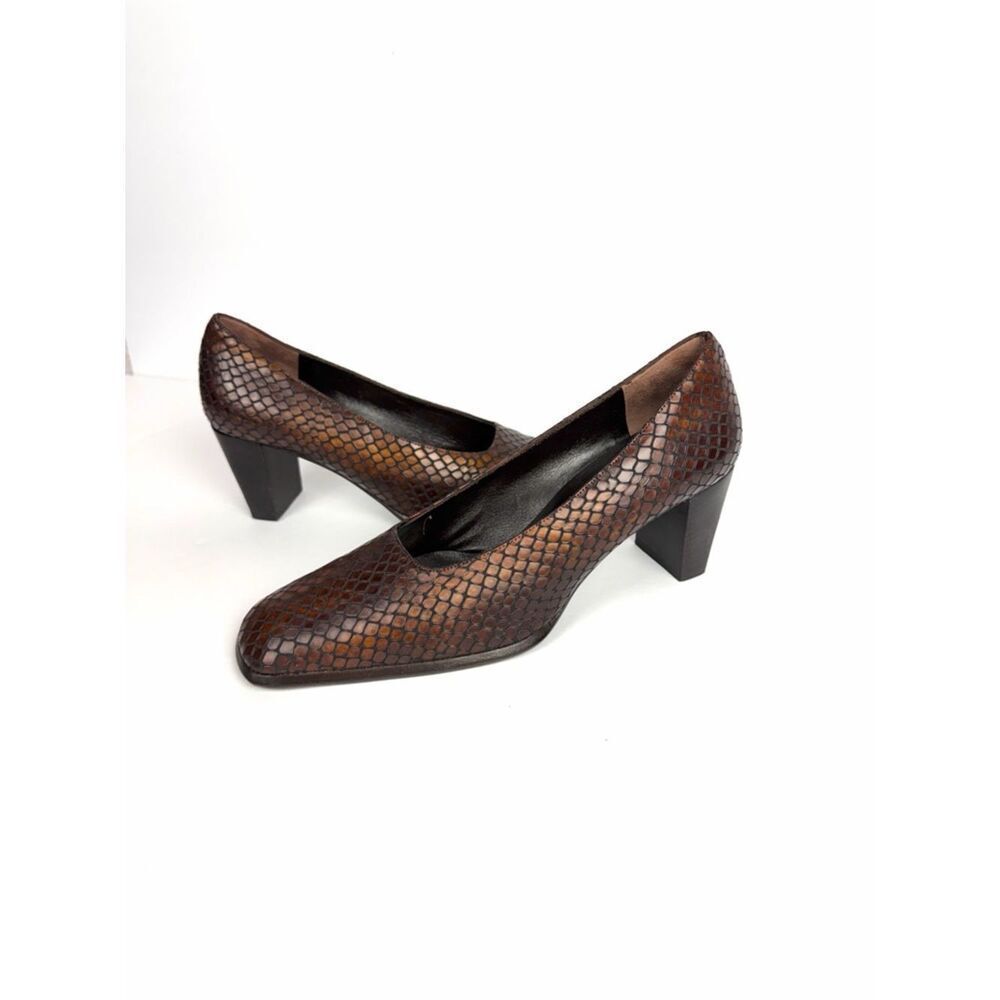 RODO Firenze Leather Brown Pumps Python Snake Embossed Square Toe Italy 36,5